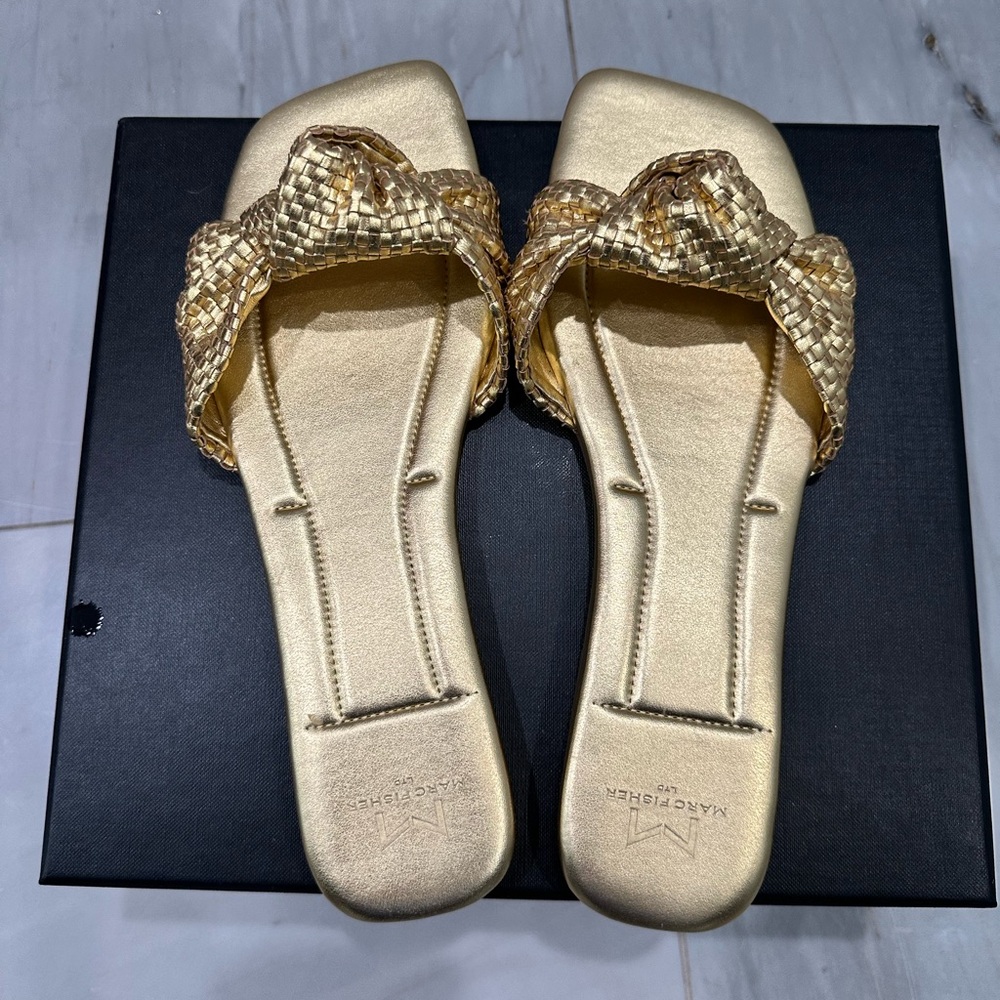 Gold Woven Slide Sandals